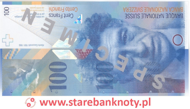 Wygląd wycofanego banknotu 100 franków 8 seria awers
