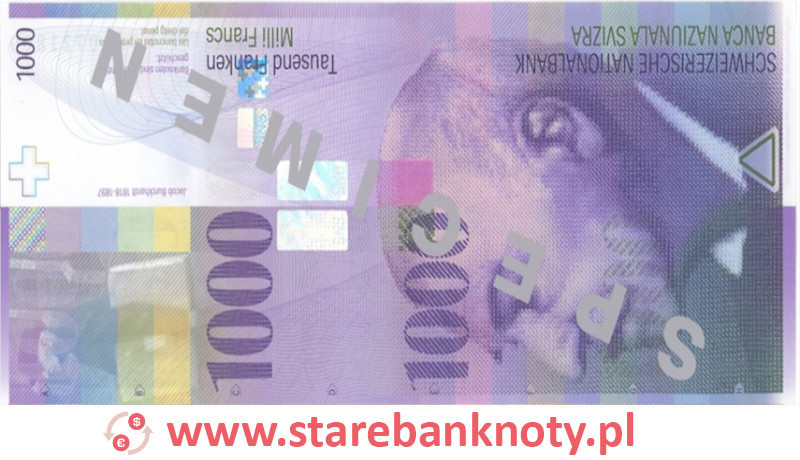Widok banknotu 8 serii nominał 1000 CHF awers