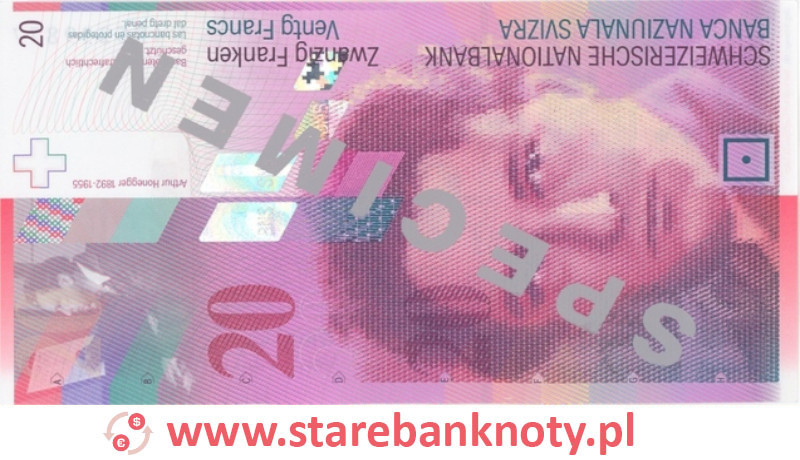 Awers banknotu 20 franków CHF z serii 8